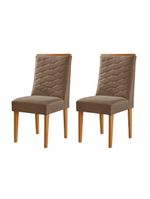 Conjunto Com 2 Cadeiras MDF Eloise Para Sala De Jantar Moderna Veludo Capuccino/Naturalle