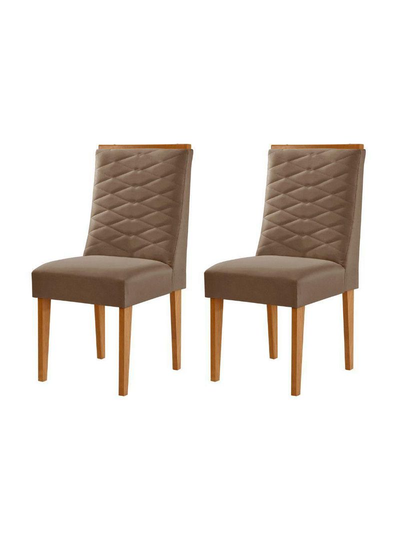 Conjunto Com 2 Cadeiras MDF Eloise Para Sala De Jantar Moderna Veludo Capuccino/Naturalle