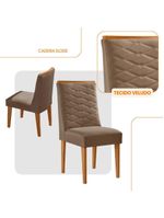 Conjunto Com 2 Cadeiras MDF Eloise Para Sala De Jantar Moderna Veludo Capuccino/Naturalle