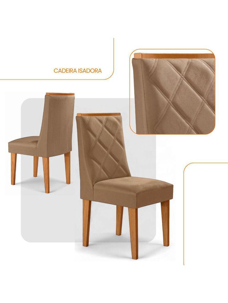 Conjunto 2 Cadeiras MDF Isadora Veludo Capuccino/Naturalle