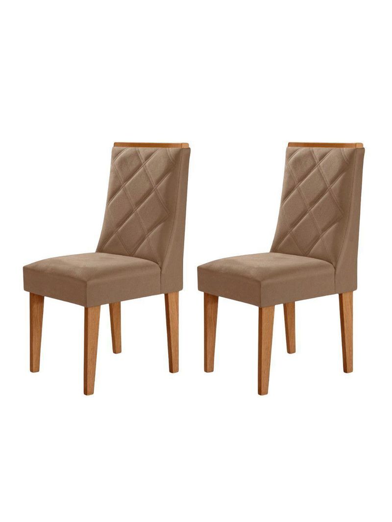 Conjunto 2 Cadeiras MDF Isadora Veludo Capuccino/Naturalle