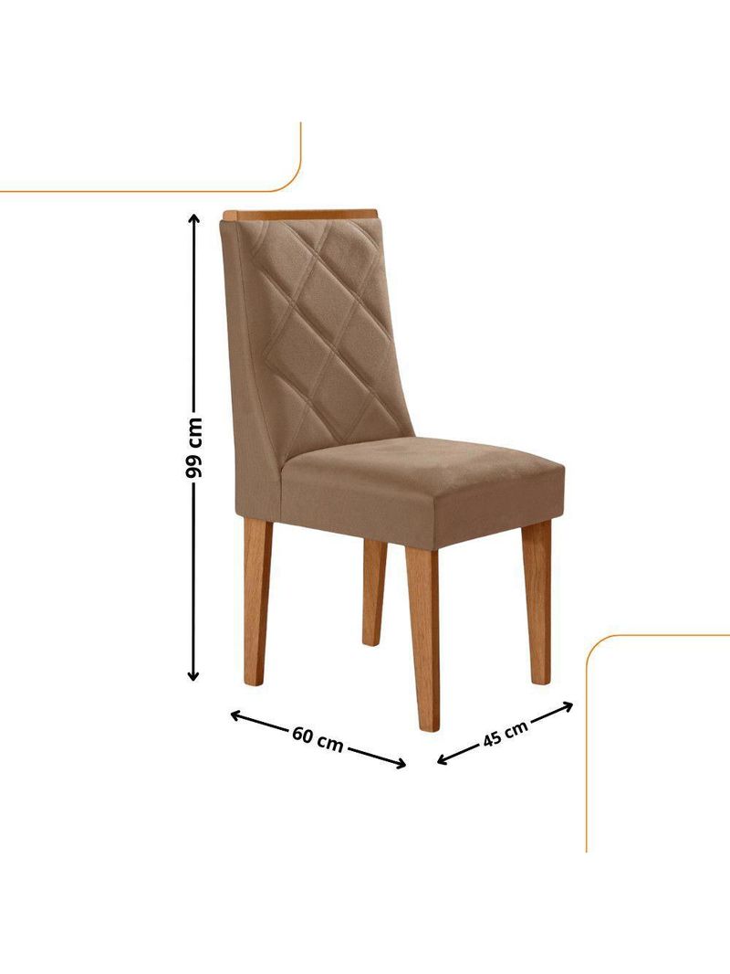 Conjunto 2 Cadeiras MDF Isadora Veludo Capuccino/Naturalle
