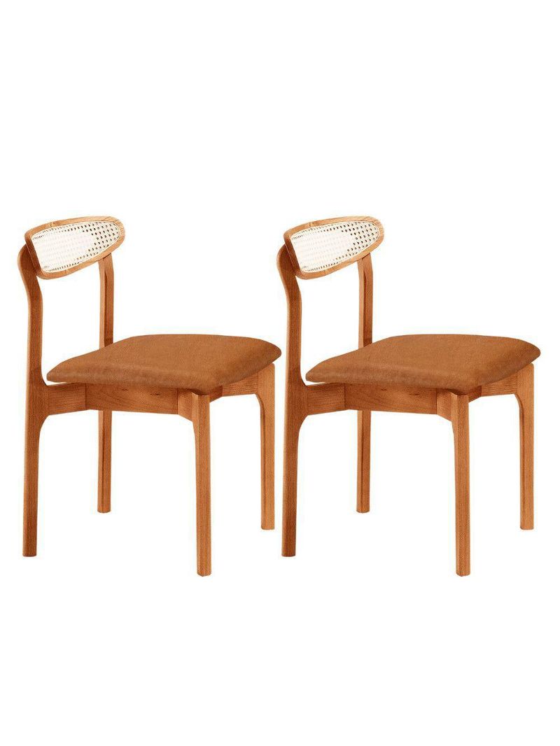 Conjunto 2 Cadeira De Jantar Noronha Premium Moderna Mobília Star Caramelo / Imbuia Nat
