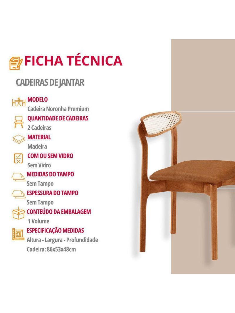 Conjunto 2 Cadeira De Jantar Noronha Premium Moderna Mobília Star Caramelo / Imbuia Nat