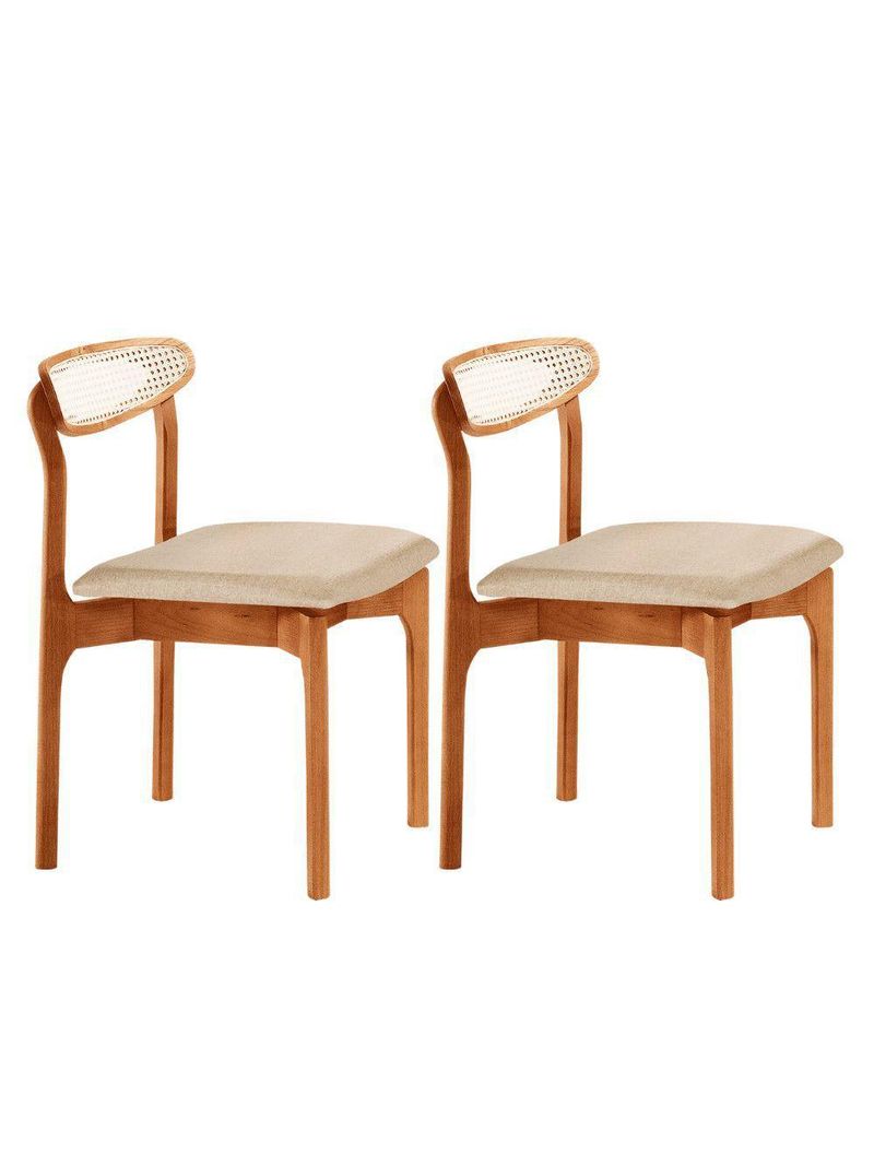 Conjunto 2 Cadeira De Jantar Noronha Premium Moderna Mobília Linho Off / Imbuia Nat