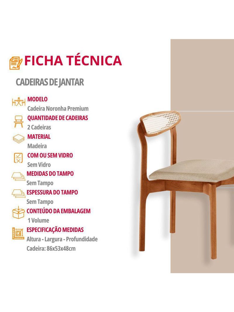 Conjunto 2 Cadeira De Jantar Noronha Premium Moderna Mobília Linho Off / Imbuia Nat