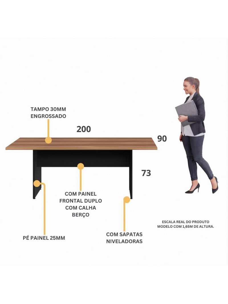 Mesa De Escritório Reunião 200cm Multimóveis Cr25333 Sevilha Preto
