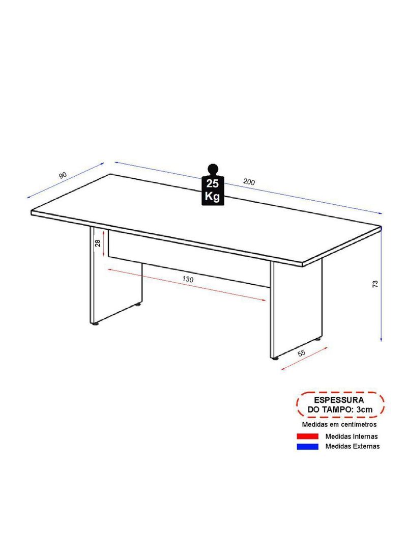 Mesa De Escritório Reunião 200cm Multimóveis Cr25333 Sevilha Preto
