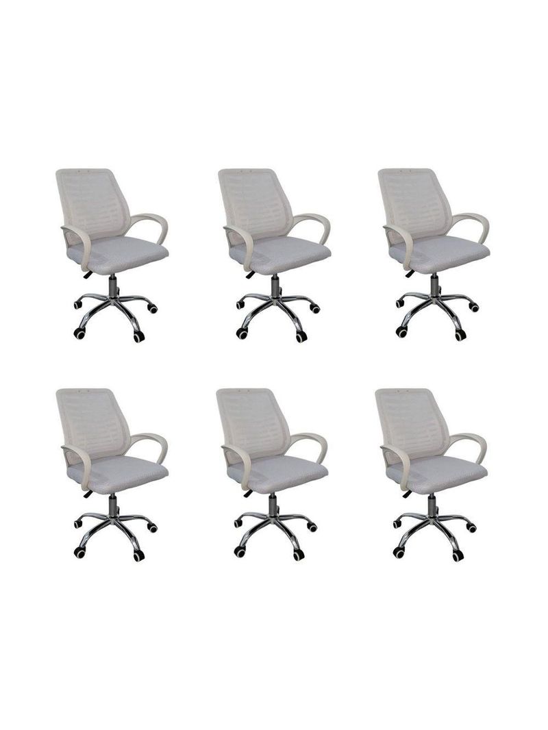 Kit 6 Cadeiras De Escritório Esteirinha Tela Mesh Ergonômico Branco