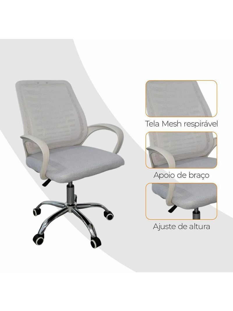 Kit 6 Cadeiras De Escritório Esteirinha Tela Mesh Ergonômico Branco