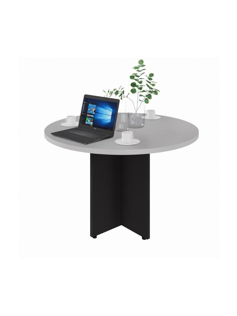 Mesa Escritório De Reunião 110cm Redonda Multimóveis Cr25330 Cinza Preto