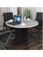 Mesa Escritório De Reunião 110cm Redonda Multimóveis Cr25330 Cinza Preto