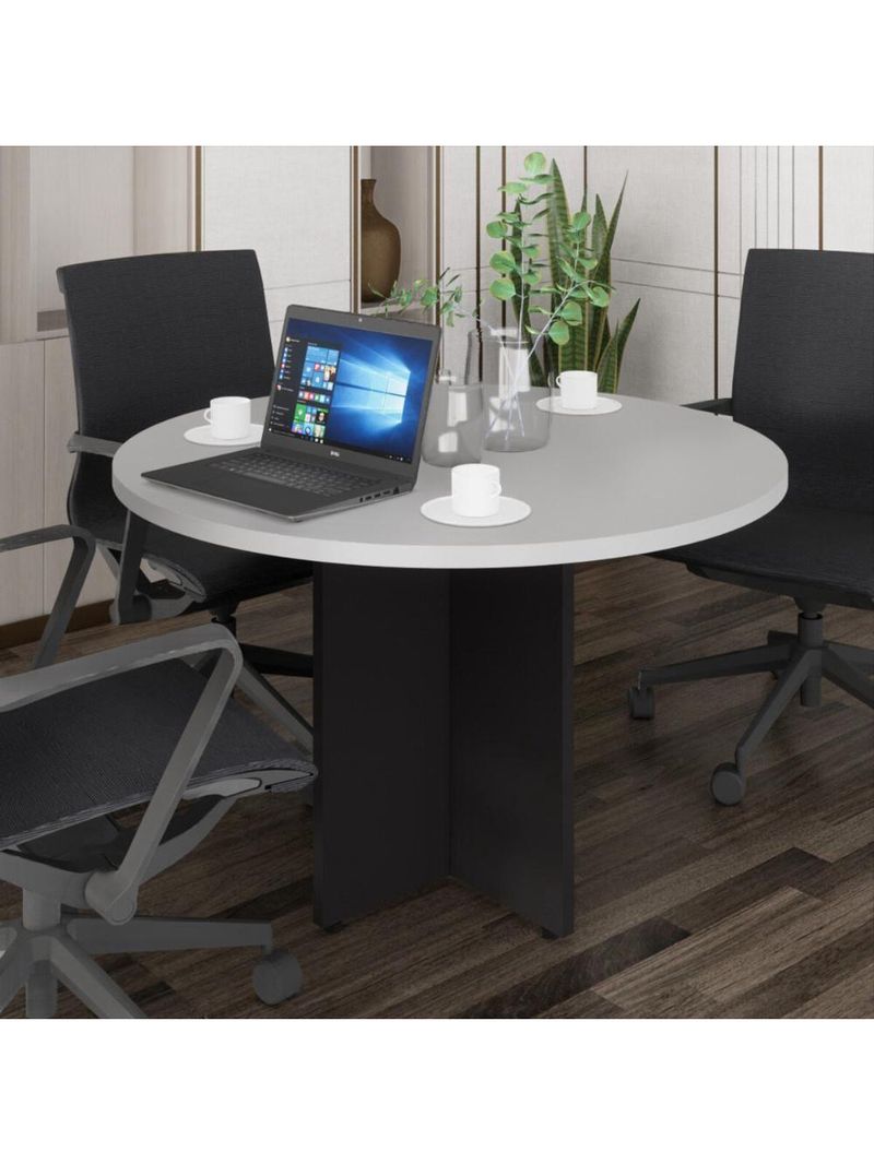 Mesa Escritório De Reunião 110cm Redonda Multimóveis Cr25330 Cinza Preto