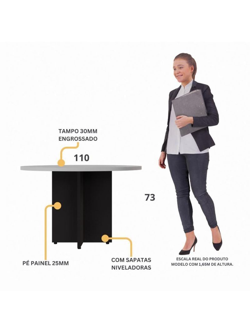 Mesa Escritório De Reunião 110cm Redonda Multimóveis Cr25330 Cinza Preto