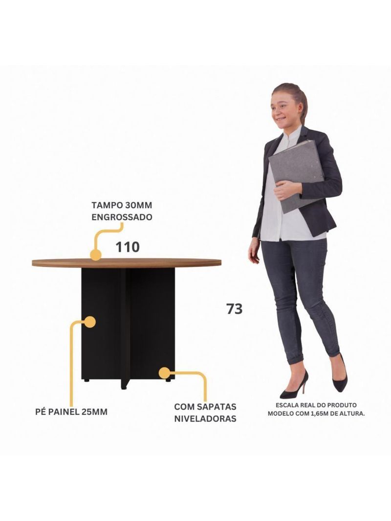 Mesa Escritório De Reunião 110cm Redonda Multimóveis Cr25330 Sevilha Preto