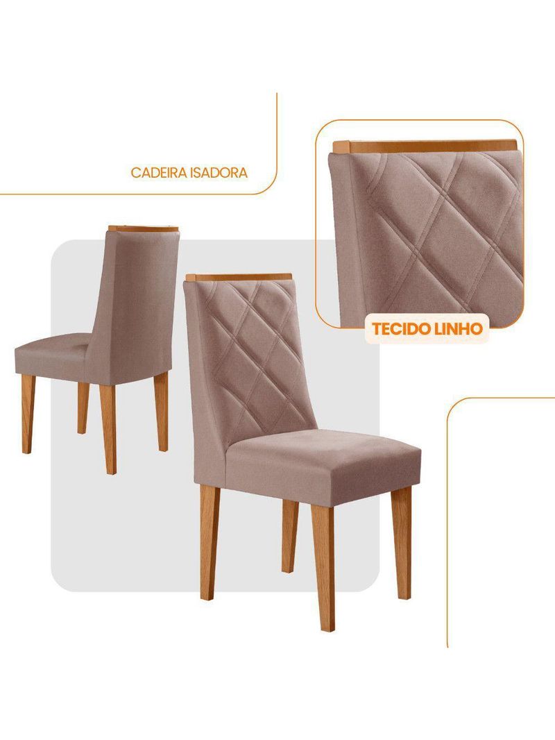 Conjunto Com 2 Cadeiras MDF Isadora Linho Capuccino/Naturale