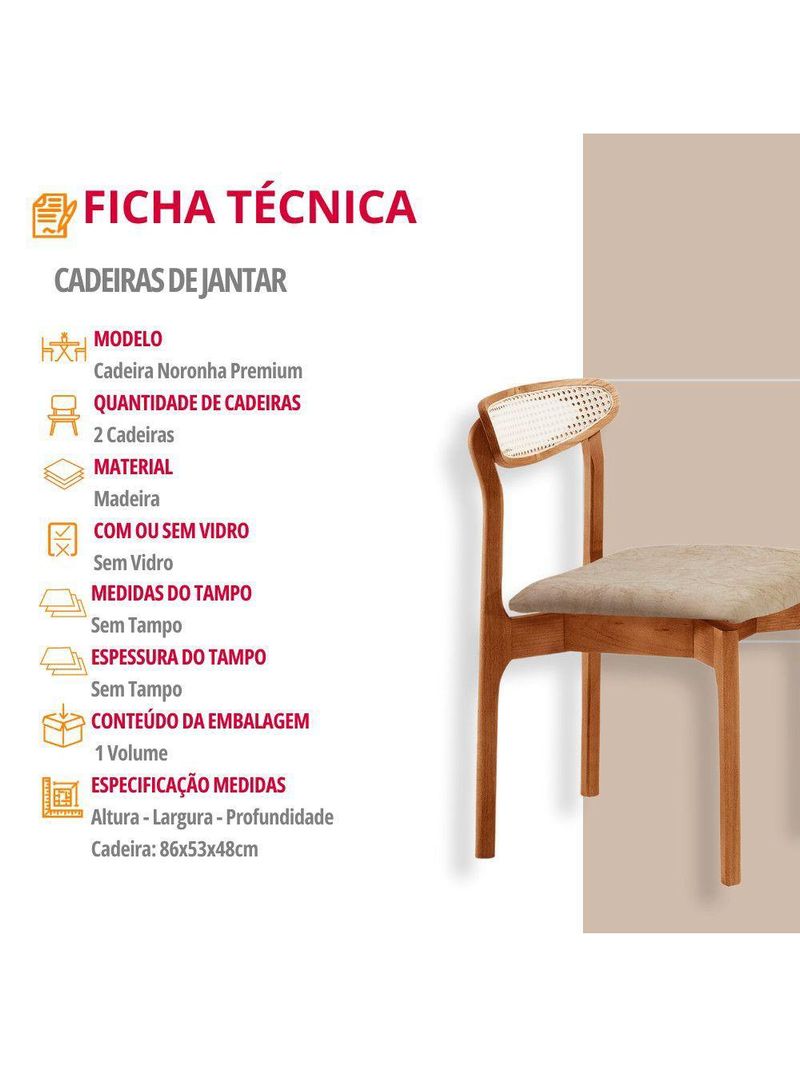 Conjunto 2 Cadeira De Jantar Noronha Premium Moderna Mobília Milano / Imbuia Nat
