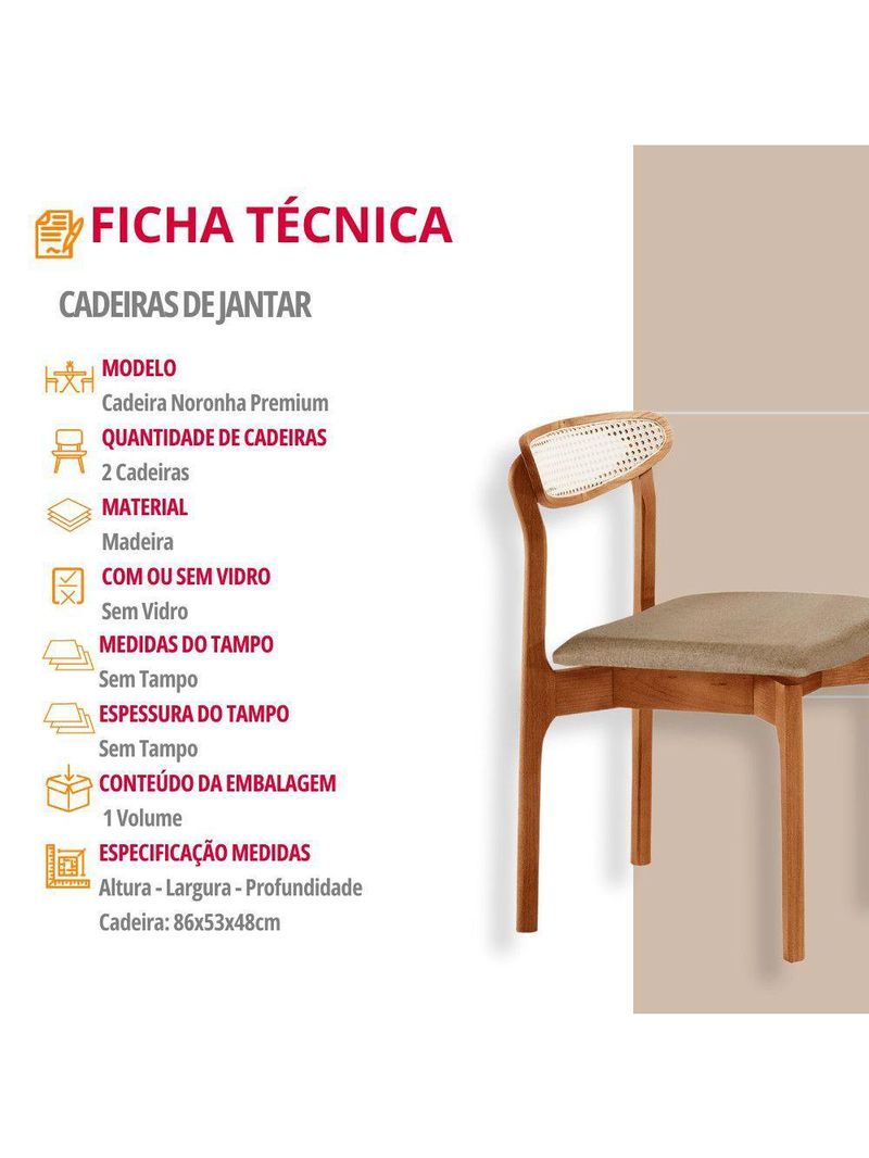 Conjunto 2 Cadeira De Jantar Noronha Premium Moderna Mobília Turim 07 / Imbuia Nat