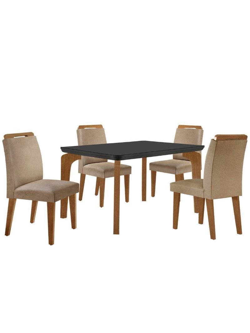 Conjunto Mesa Liz 120cm Com Vidro 4 Cadeiras Athenas Moderna Turim/grafite/imbuia/