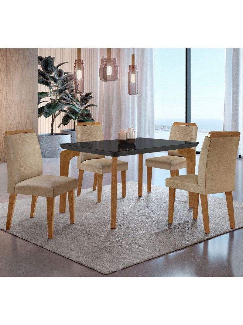 Conjunto Mesa Liz 120cm Com Vidro 4 Cadeiras Athenas Moderna Turim/grafite/imbuia/