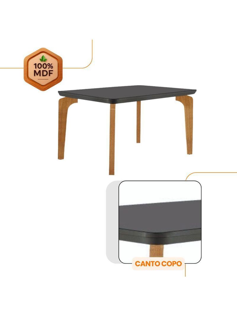 Conjunto Mesa Liz 120cm Com Vidro 4 Cadeiras Athenas Moderna Turim/grafite/imbuia/