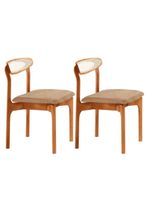 Conjunto 2 Cadeira De Jantar Noronha Premium Moderna Mobília Linho Palha / Imbuia Nat