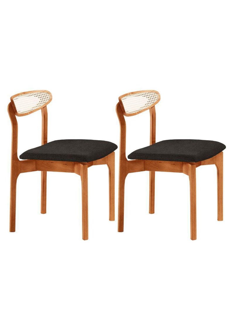 Conjunto 2 Cadeira De Jantar Noronha Premium Moderna Mobília Linho Preto / Imbuia Nat