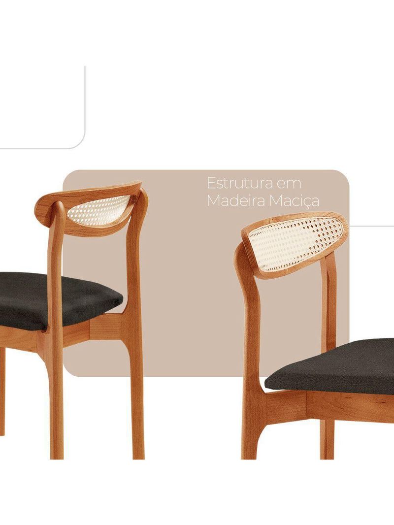 Conjunto 2 Cadeira De Jantar Noronha Premium Moderna Mobília Linho Preto / Imbuia Nat