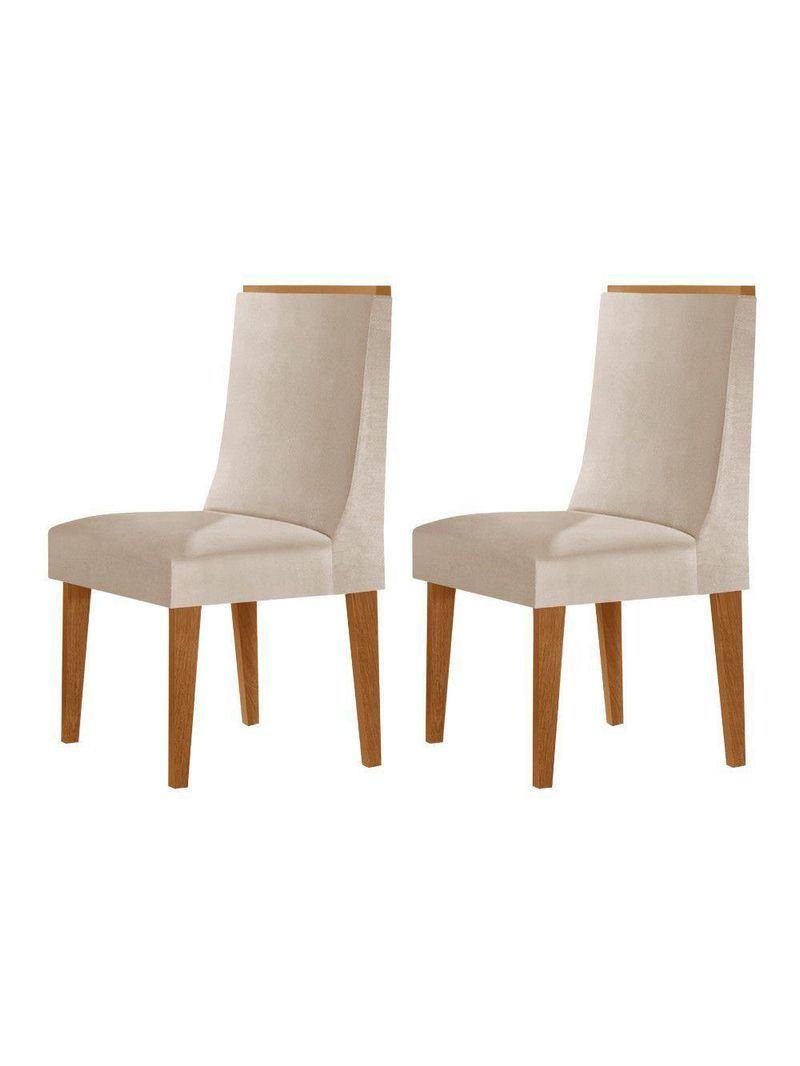 Conjunto Com 2 Cadeiras Moderna Mobília Veludo Creme