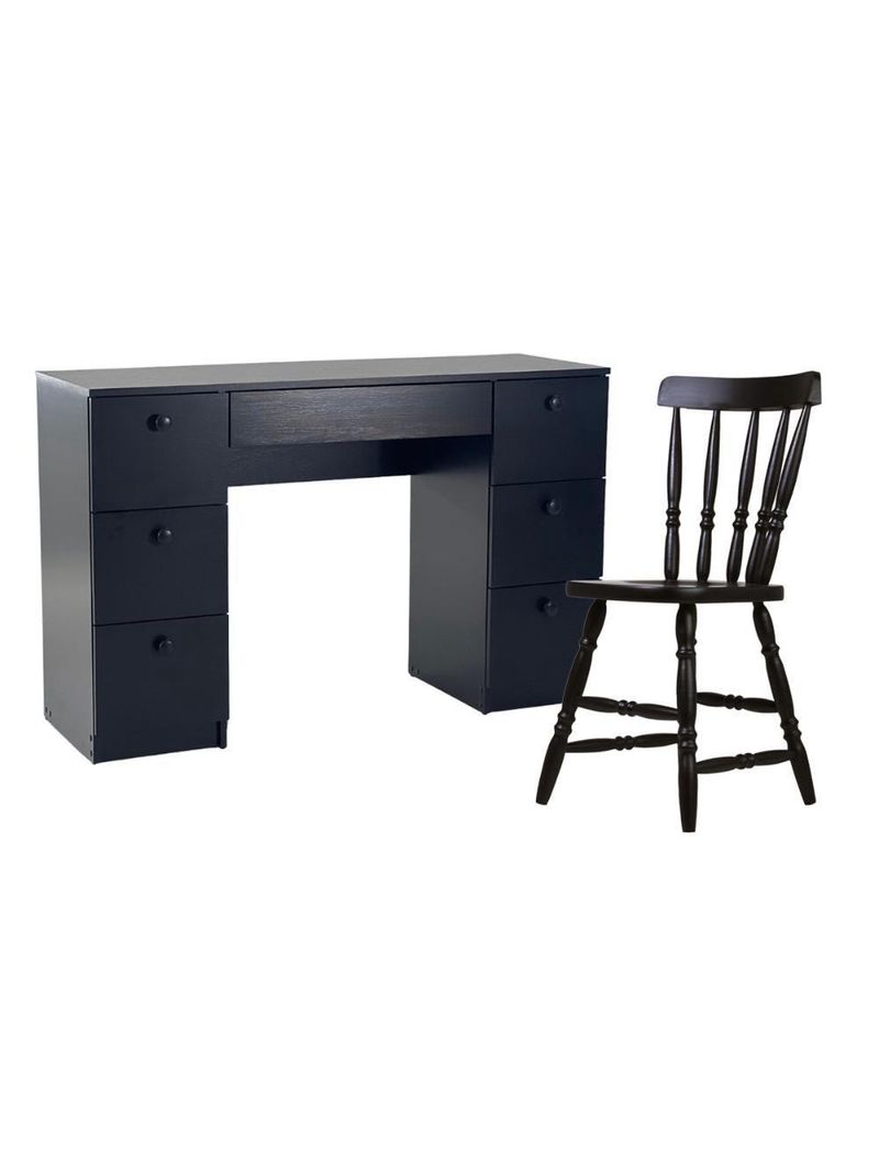 Mesa de Escritório Ditália 7 Gavetas  Cadeira Pe-100 Preto