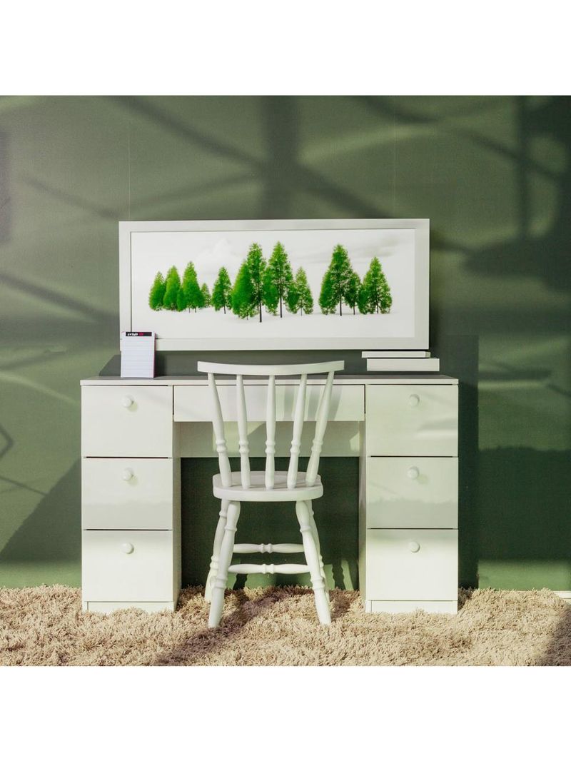 Mesa De Escritório Ditália 7 Gavetas  Cadeira Pe-100 Branco