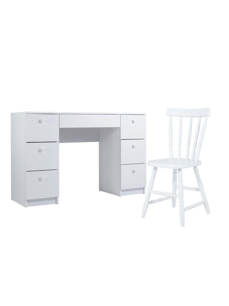 Mesa De Escritório Ditália 7 Gavetas  Cadeira Pe-100 Branco