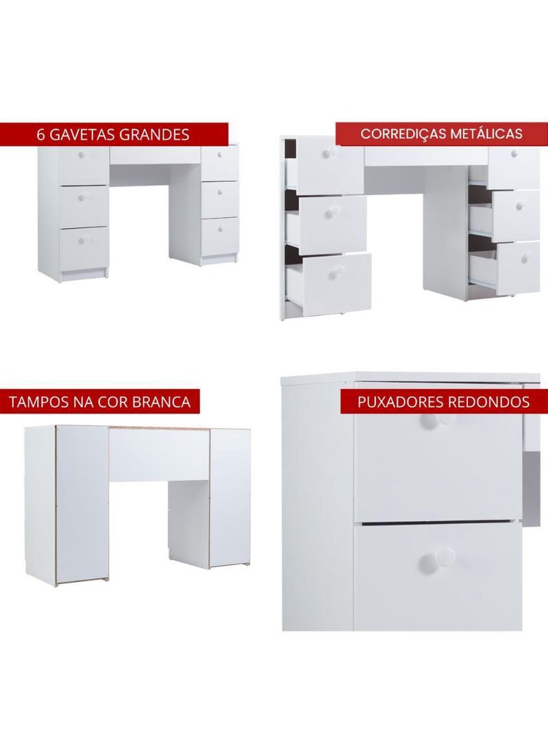 Mesa De Escritório Ditália 7 Gavetas  Cadeira Pe-100 Branco