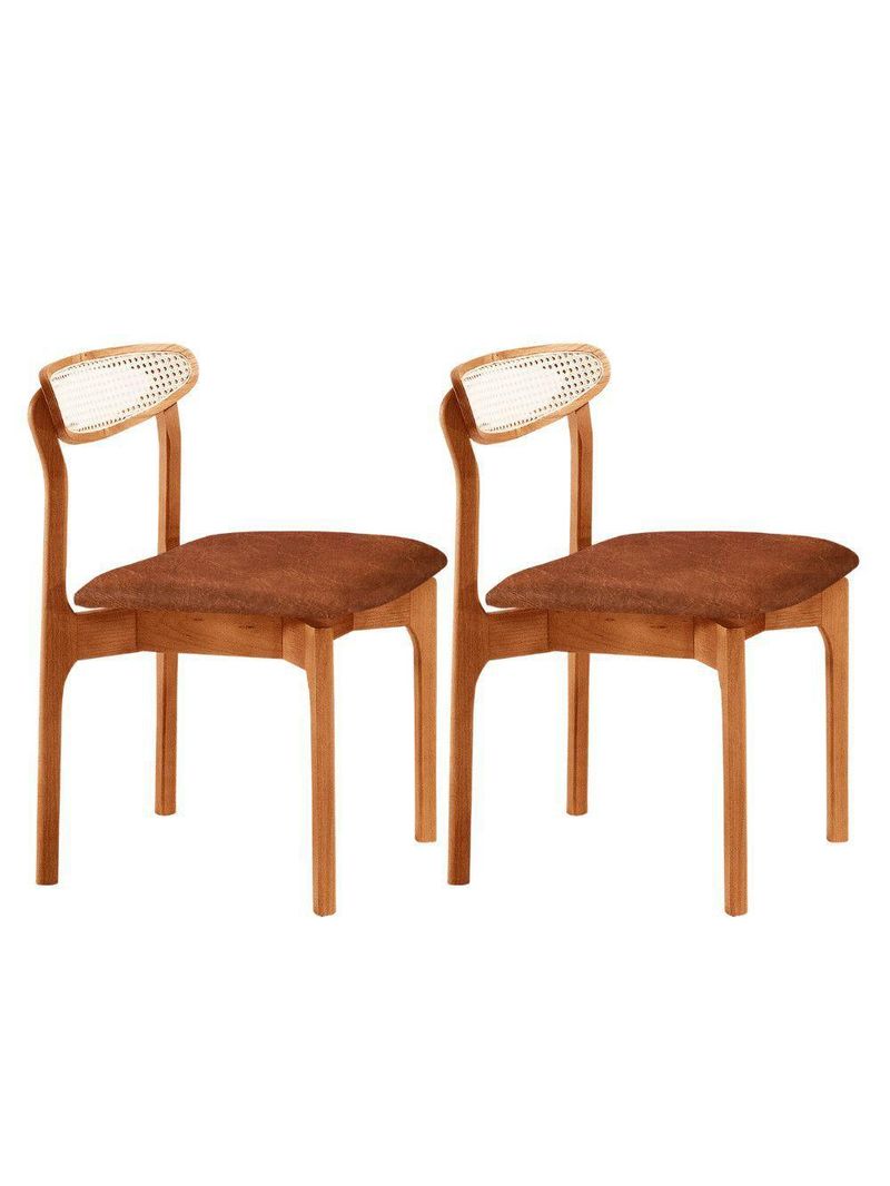 Conjunto 2 Cadeira De Jantar Noronha Premium Moderna Mobília Star Puce/imbuia Natural