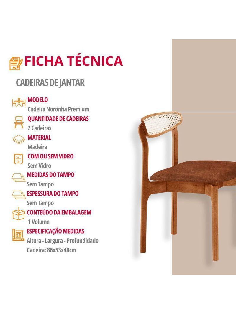 Conjunto 2 Cadeira De Jantar Noronha Premium Moderna Mobília Star Puce/imbuia Natural