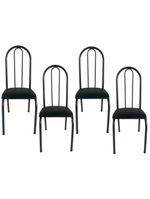 Kit 4 Cadeiras Sala Jantar Aço Tubolar Cozinha Courino Junco Cor Do Assento:preto-preto