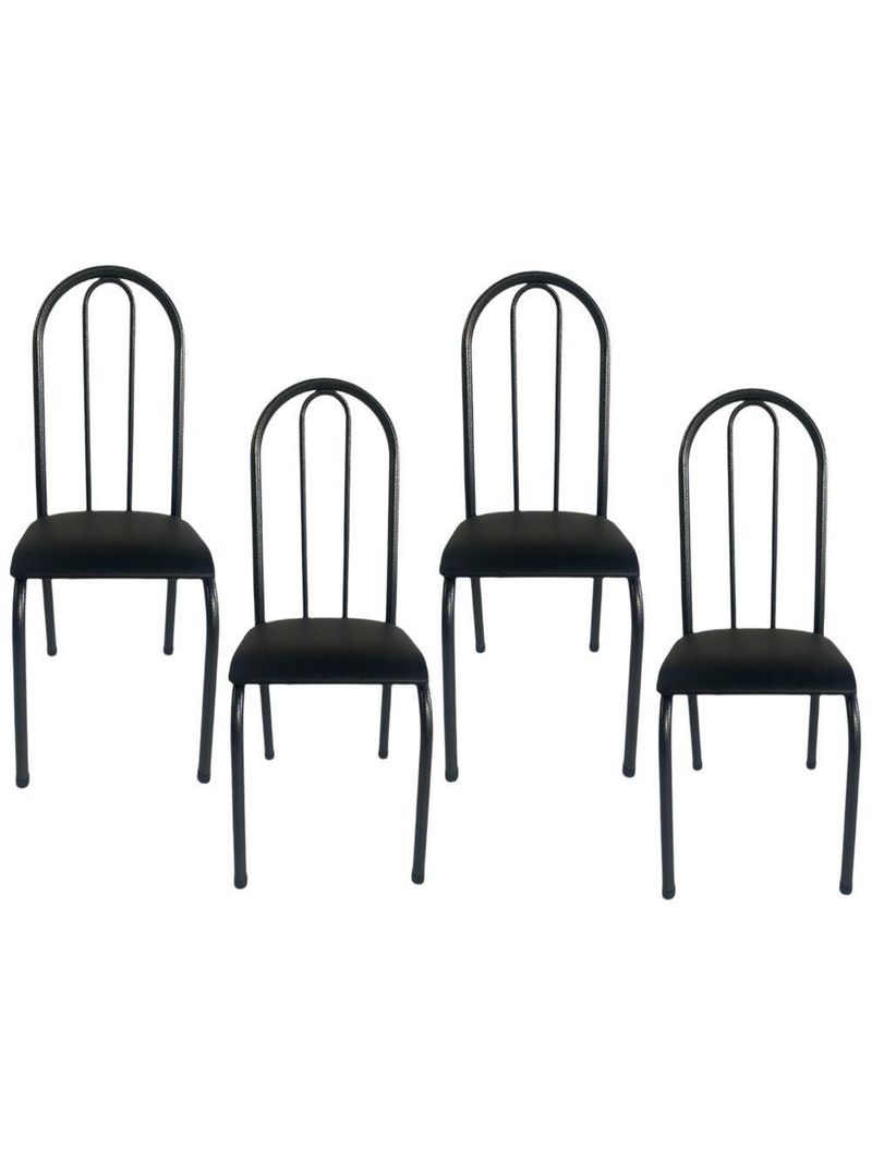 Kit 4 Cadeiras Sala Jantar Aço Tubolar Cozinha Courino Junco Cor Do Assento:preto-preto