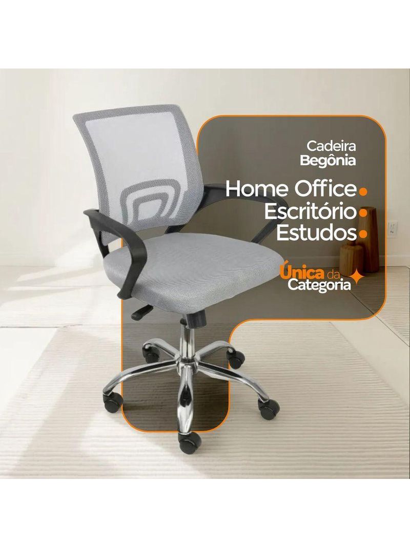 Kit 4 Cadeiras De Escritório Oficial Begonia Tela Mesh Ergonômica Cinza