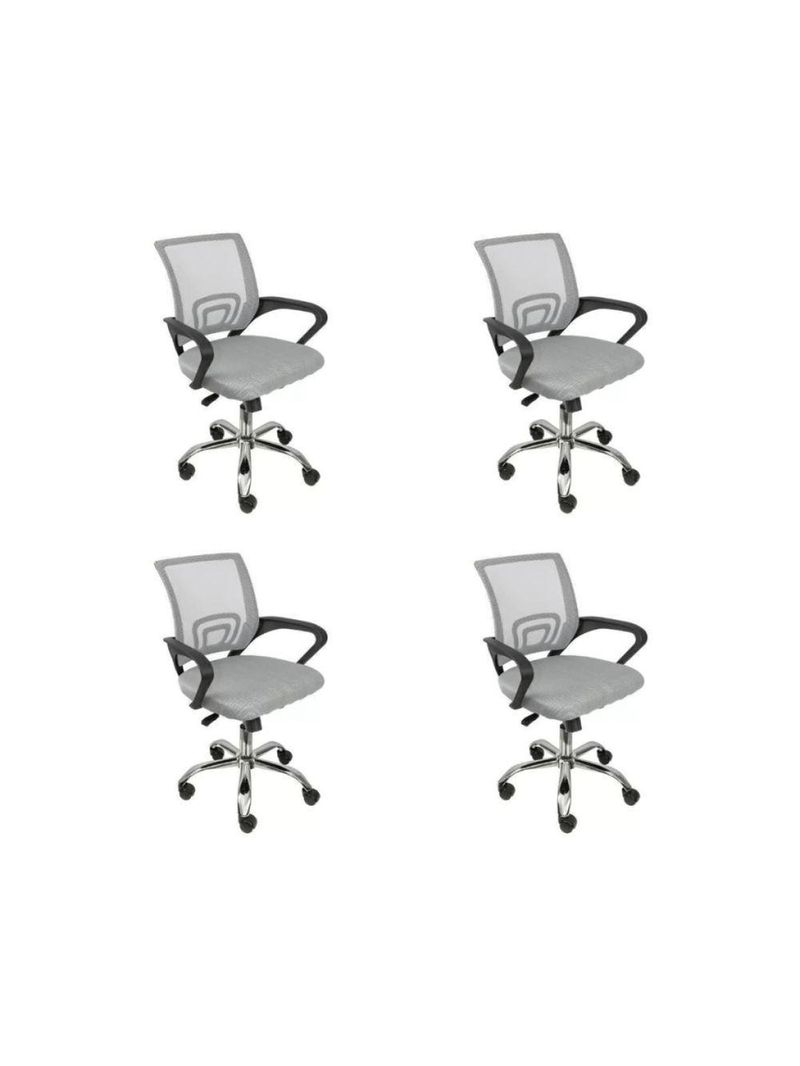 Kit 4 Cadeiras De Escritório Oficial Begonia Tela Mesh Ergonômica Cinza