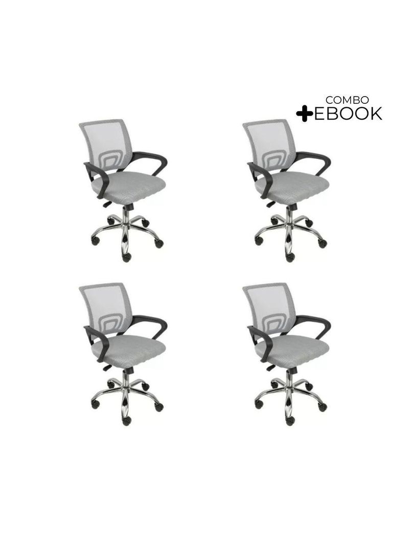Kit 4 Cadeiras De Escritório Oficial Begonia Tela Mesh Ergonômica Cinza