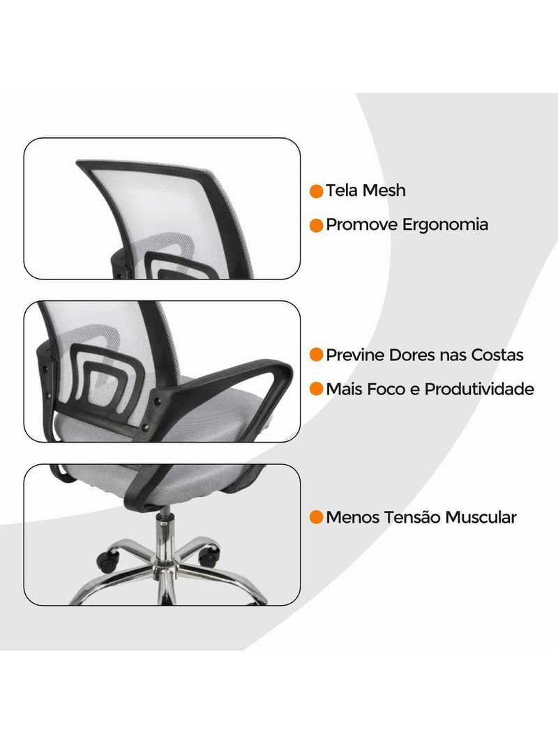 Kit 4 Cadeiras De Escritório Oficial Begonia Tela Mesh Ergonômica Cinza