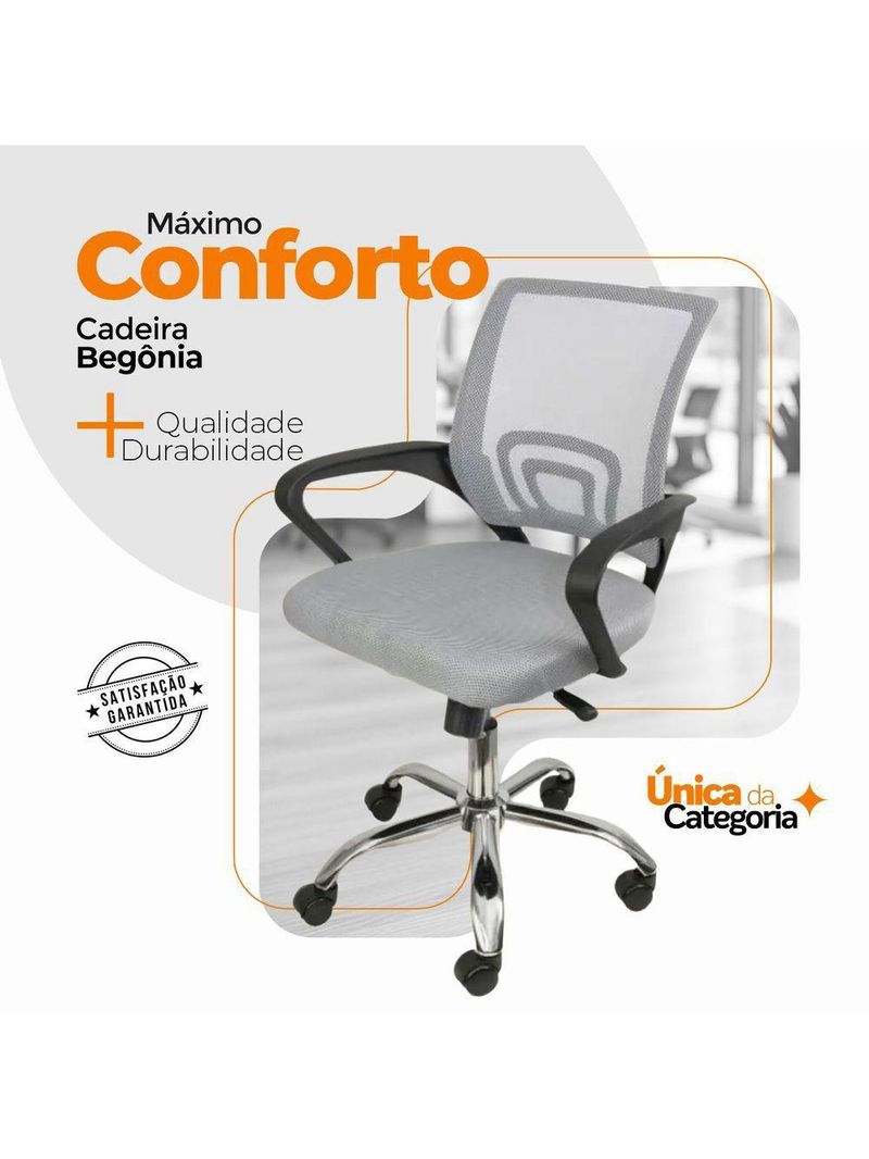 Kit 4 Cadeiras De Escritório Oficial Begonia Tela Mesh Ergonômica Cinza