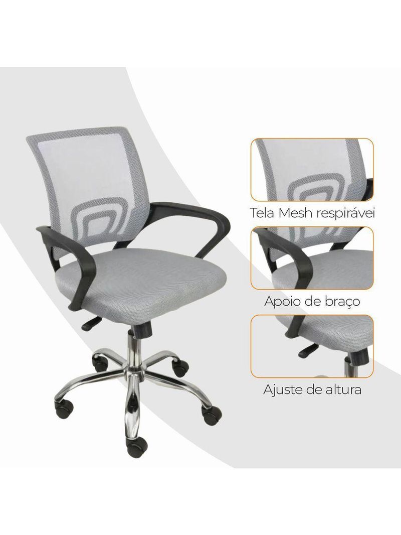 Kit 4 Cadeiras De Escritório Oficial Begonia Tela Mesh Ergonômica Cinza