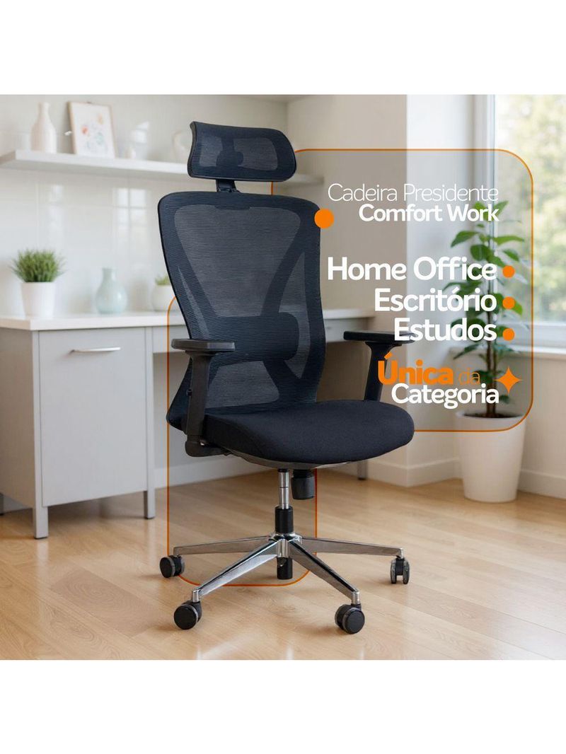 Cadeira De Escritório Presidente Ergonômica Oficial Corporativa Work Apoio Nuca