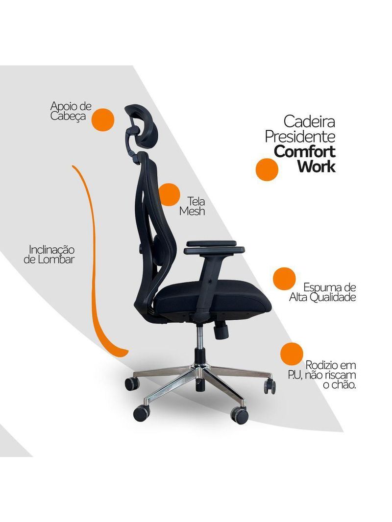 Cadeira De Escritório Presidente Ergonômica Oficial Corporativa Work Apoio Nuca