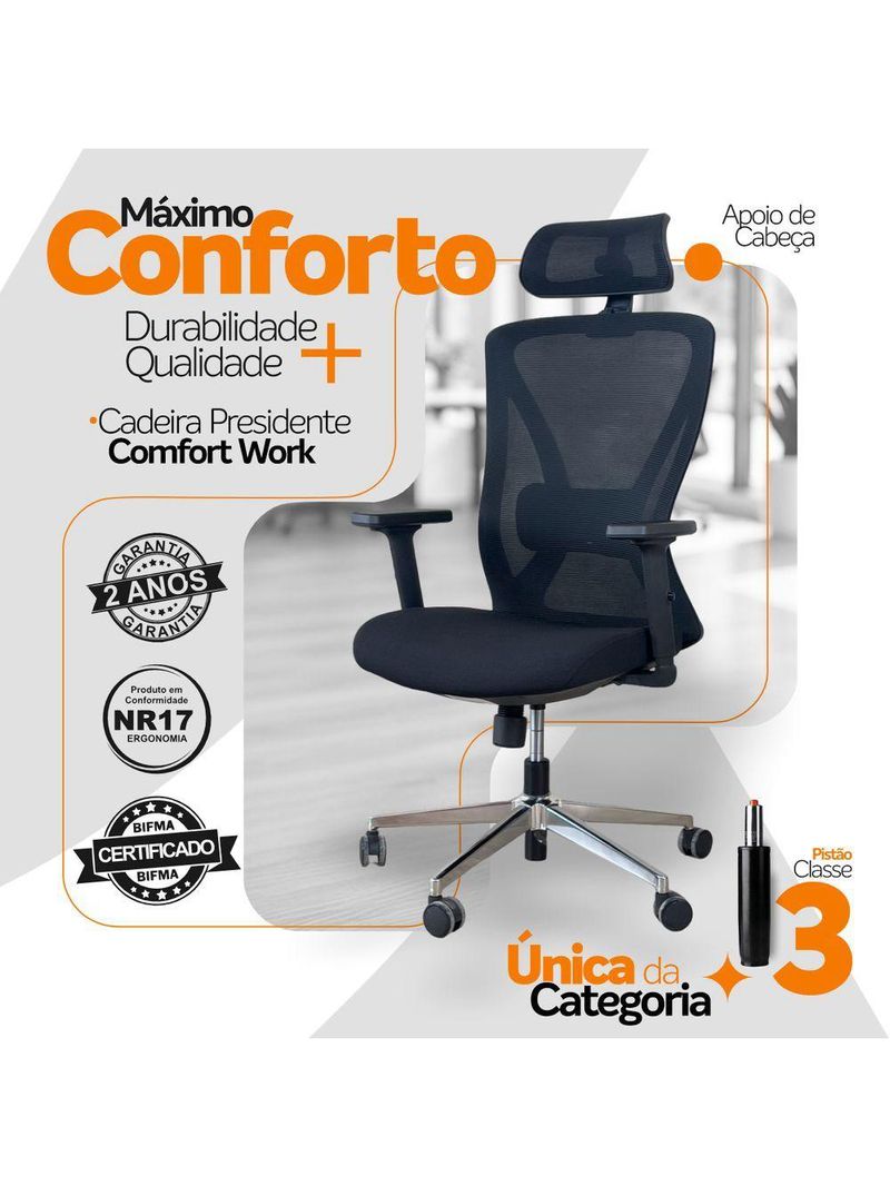 Cadeira De Escritório Presidente Ergonômica Oficial Corporativa Work Apoio Nuca