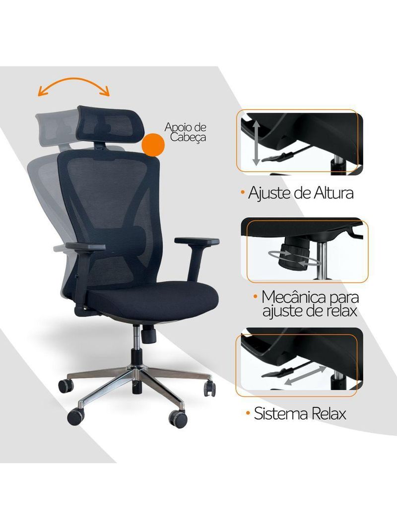 Cadeira De Escritório Presidente Ergonômica Oficial Corporativa Work Apoio Nuca