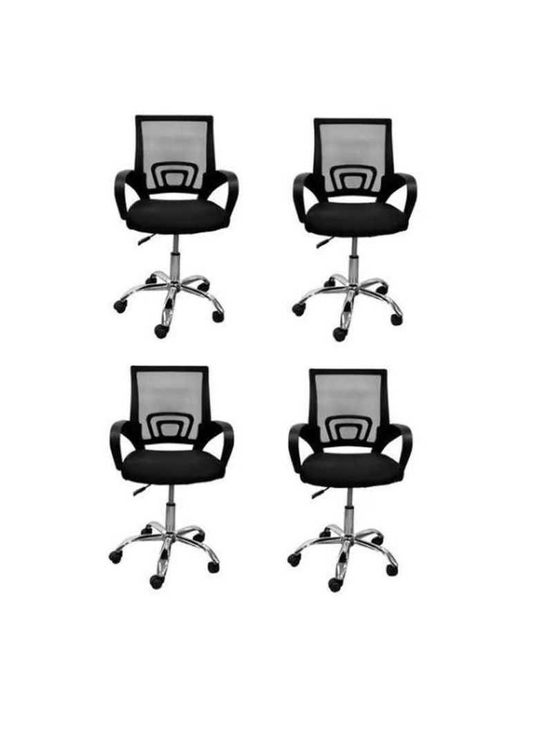 Kit 4 Cadeiras De Rodízios Tok Escritório Home Office Telinha Preto
