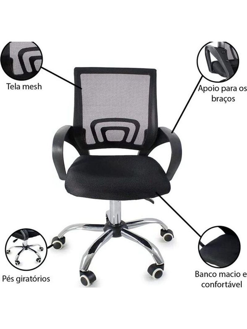 Conjunto 4 Cadeiras Confortavel Para Trabalhar Escritório Diretor Secretaria Clinica Preto