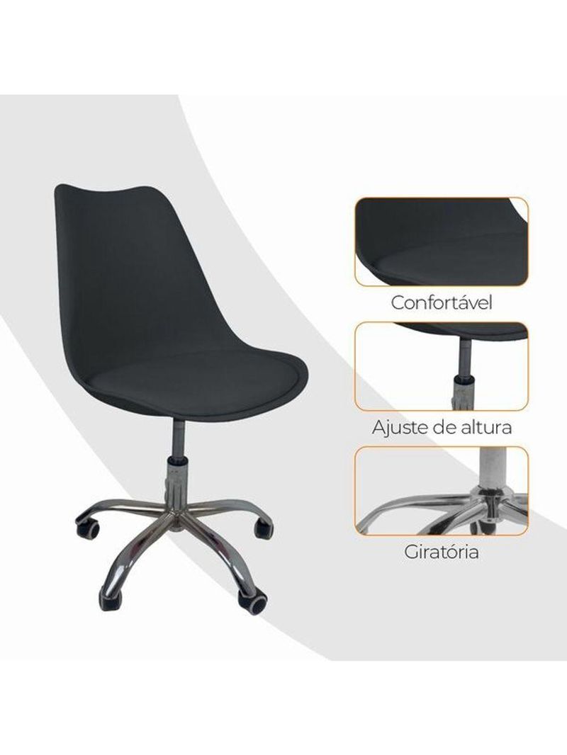 Cadeira Com Rodízios Tulipa Leda Office Escritório Preto